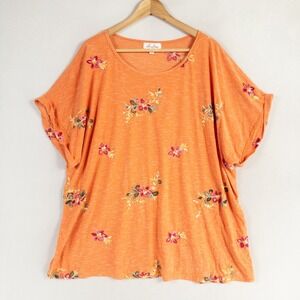 Anneliese Top T Shirt 3X Heather Orange Floral Embroidered Stretch Knit Boho